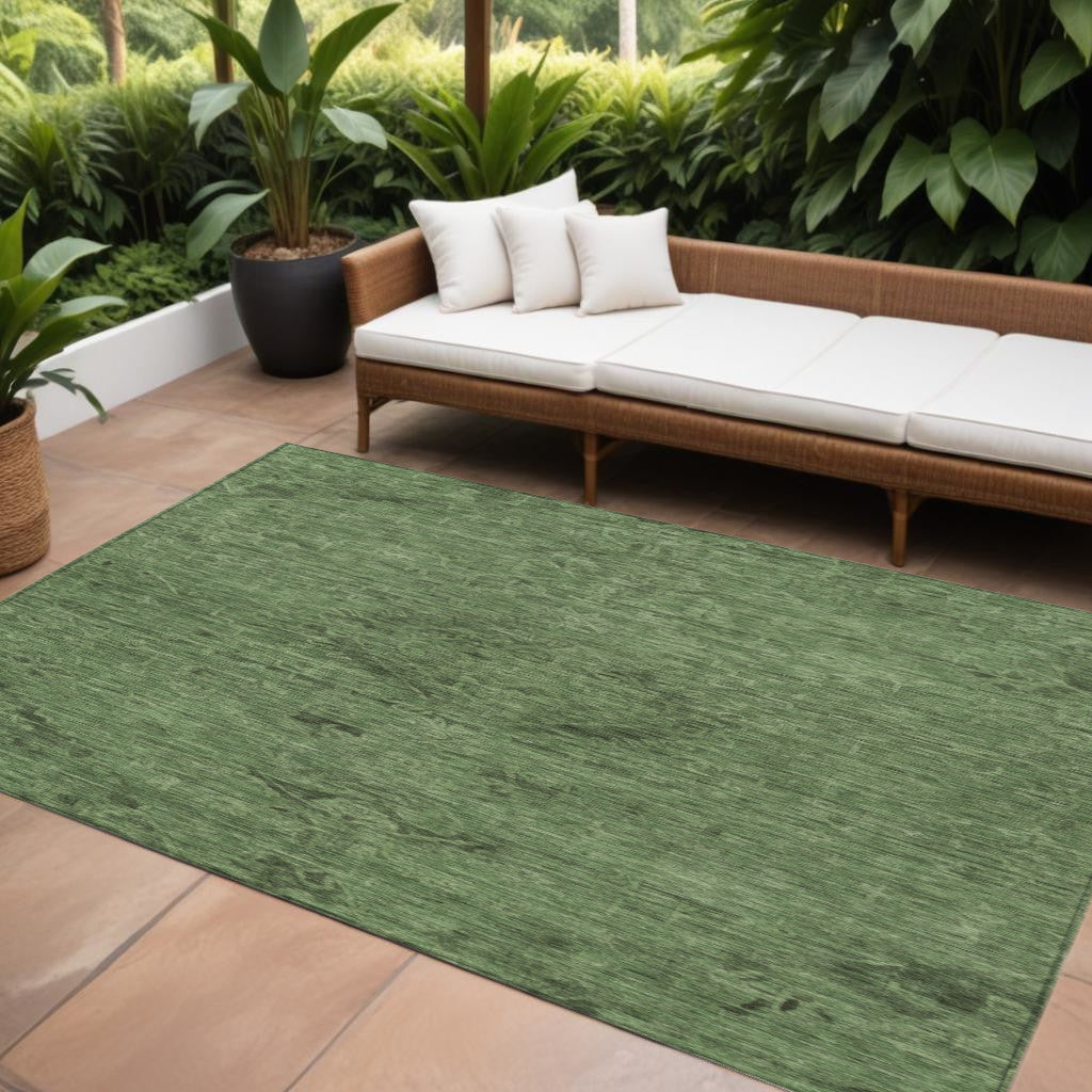 8' X 10' Fern Green And Dark Green Floral Washable Indoor Outdoor Area Rug
