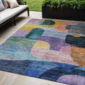 5' X 8' Blue Purple And Green Abstract Washable Indoor Outdoor Area Rug