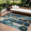 10' X 14' Blue Ivory And Copper Geometric Washable Indoor Outdoor Area Rug