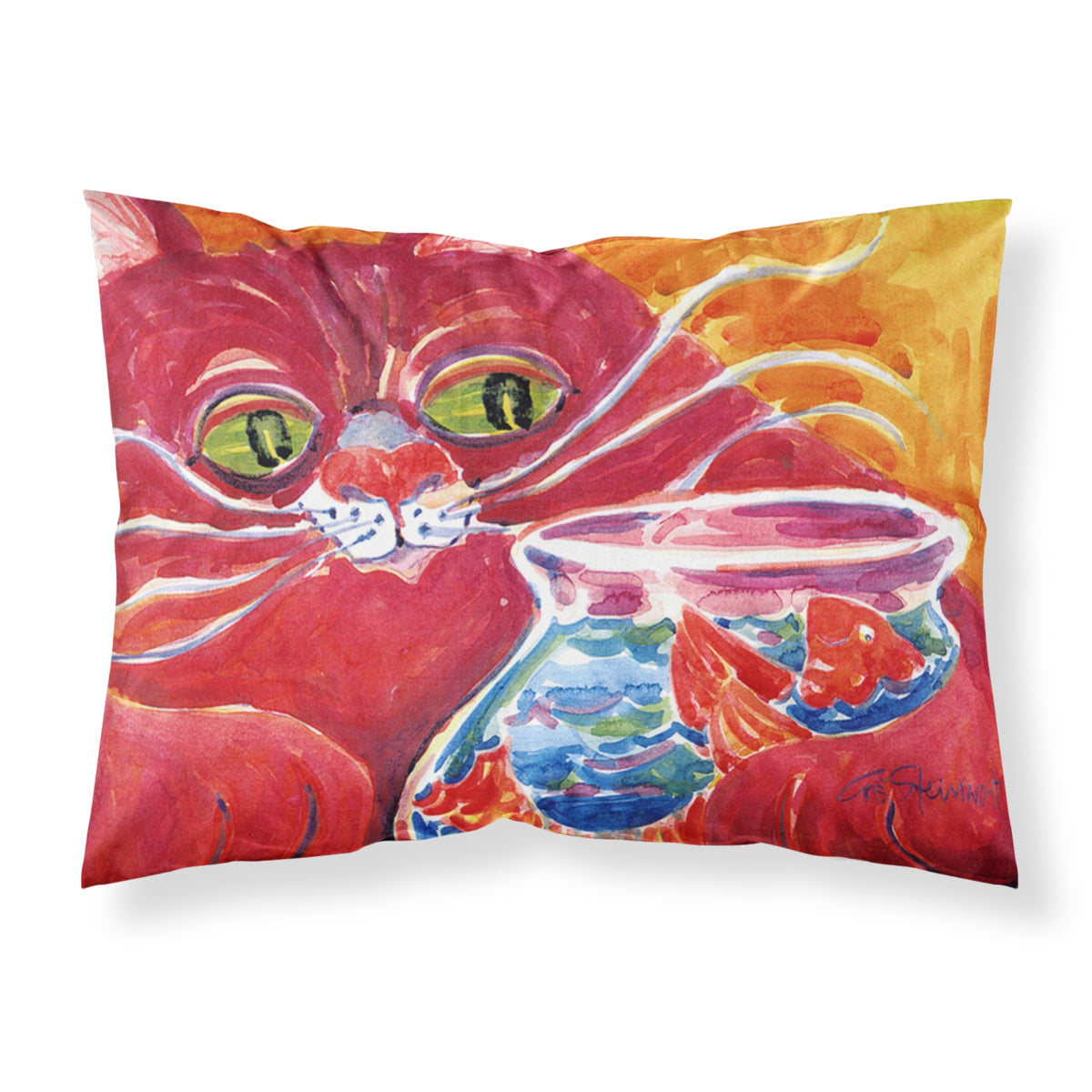 'Caroline'S Treasures 6048Pillowcase Big Red Cat At The Fishbowl Moisture Wicking Fabric Standard Pillowcase, Large, Multicolor