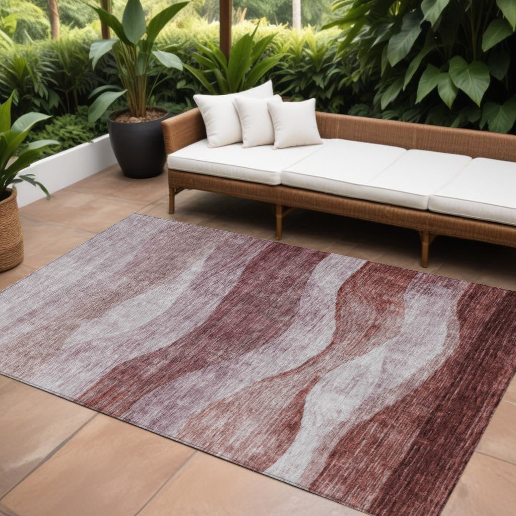 10' X 14' Blush And Brown Abstract Washable Indoor Outdoor Area Rug