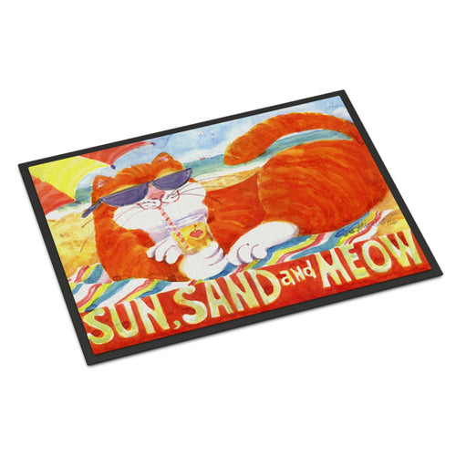 'Caroline'S Treasures Orange Tabby At The Beach Indoor Or Outdoor Doormat, 18'' X 27'', Multicolor'