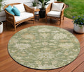 8' Artichoke Green Ivory And Tan Round Floral Washable Indoor Outdoor Area Rug