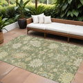 8' X 10' Artichoke Green Ivory And Tan Floral Washable Indoor Outdoor Area Rug