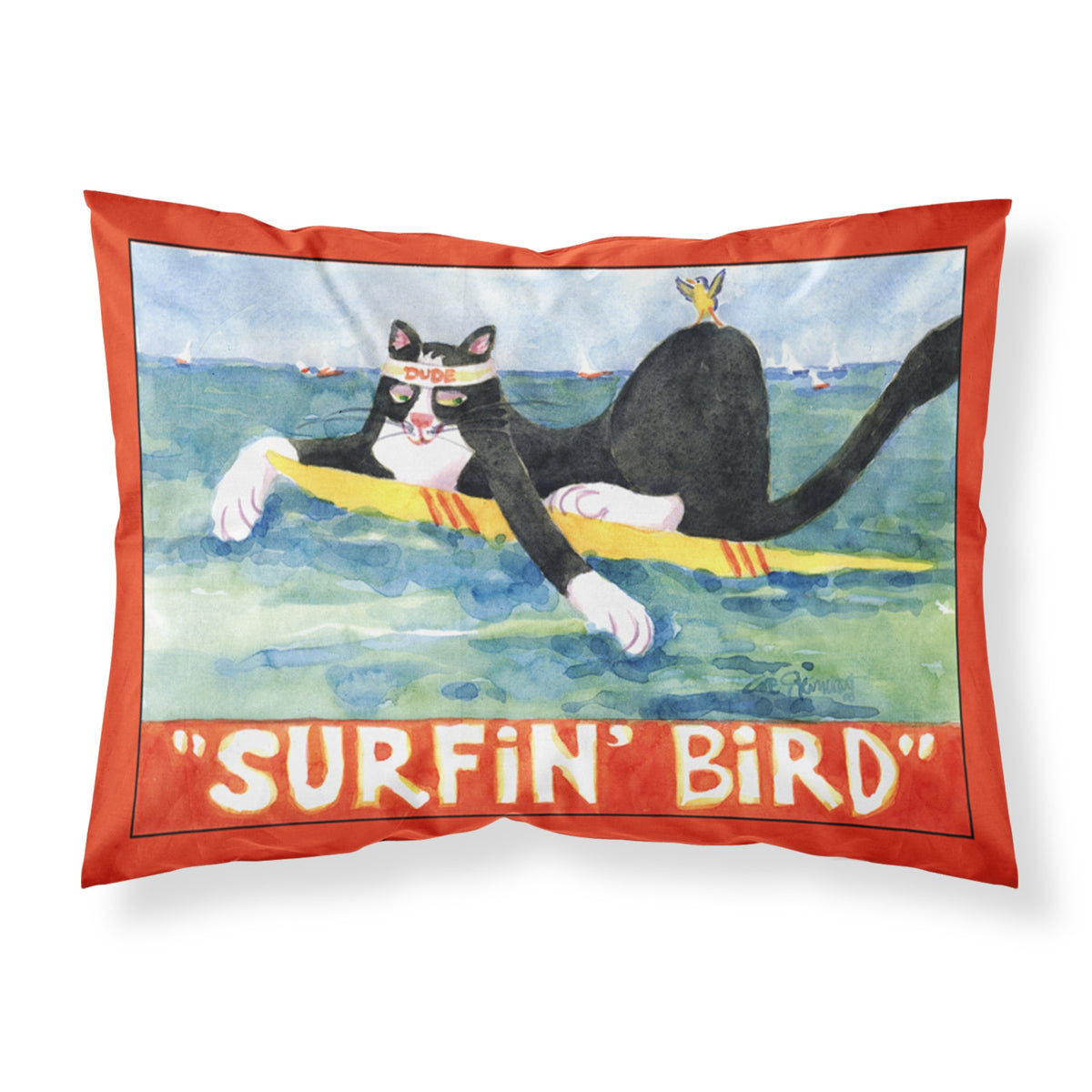 'Caroline'S Treasures 6051Pillowcase Black And White Cat Surfing Bird Moisture Wicking Fabric Standard Pillowcase, Large, Multi