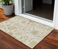3' X 5' Ivory Green And Tan Floral Washable Indoor Outdoor Area Rug