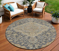 8' Charcoal Gray And Brown Round Oriental Washable Indoor Outdoor Area Rug