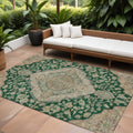10' X 14' Emerald Beige And Brown Oriental Washable Indoor Outdoor Area Rug