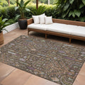 10' X 14' Brown Purple And Blue Floral Washable Indoor Outdoor Area Rug