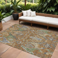 8' X 10' Copper Green And Beige Floral Washable Indoor Outdoor Area Rug