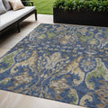 5' X 8' Navy Blue Green And Brown Floral Washable Indoor Outdoor Area Rug