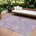 8' X 10' Purple Ivory And Denim Blue Floral Washable Indoor Outdoor Area Rug