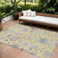 10' X 14' Yellow Lavender And Denim Blue Floral Washable Indoor Outdoor Area Rug
