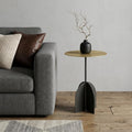 23 Inch Brass Brass and Black Iron Round Pedestal End Table