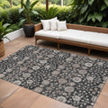 8' X 10' Black Brown And Beige Floral Washable Indoor Outdoor Area Rug