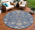 8' Blue Brown And Beige Round Floral Washable Indoor Outdoor Area Rug