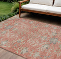 9' X 12' Coral Charcoal And Gray Floral Washable Indoor Outdoor Area Rug