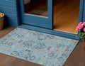 3' X 5' Sky Blue Gray And Charcoal Floral Washable Indoor Outdoor Area Rug