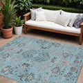 8' X 10' Sky Blue Gray And Charcoal Floral Washable Indoor Outdoor Area Rug