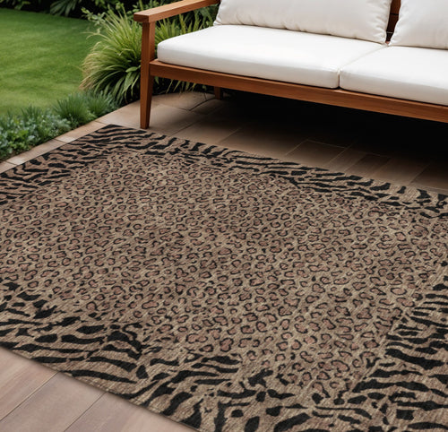 10 X 14 Brown Animal Print Washable Indoor Outdoor Area Rug