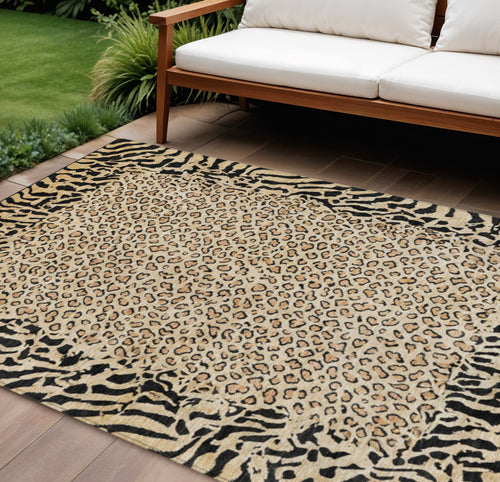 10 X 14 Gold Animal Print Washable Indoor Outdoor Area Rug