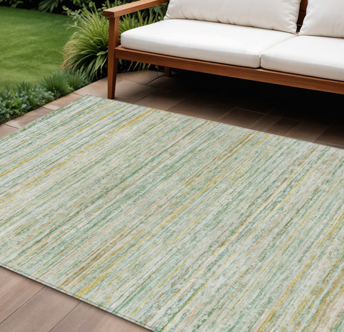10 X 14 Mint Green Striped Washable Indoor Outdoor Area Rug