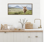 Sylvie Highland Cow Mountain Landscape Framed Canvas by The Creative Bunch Studio
