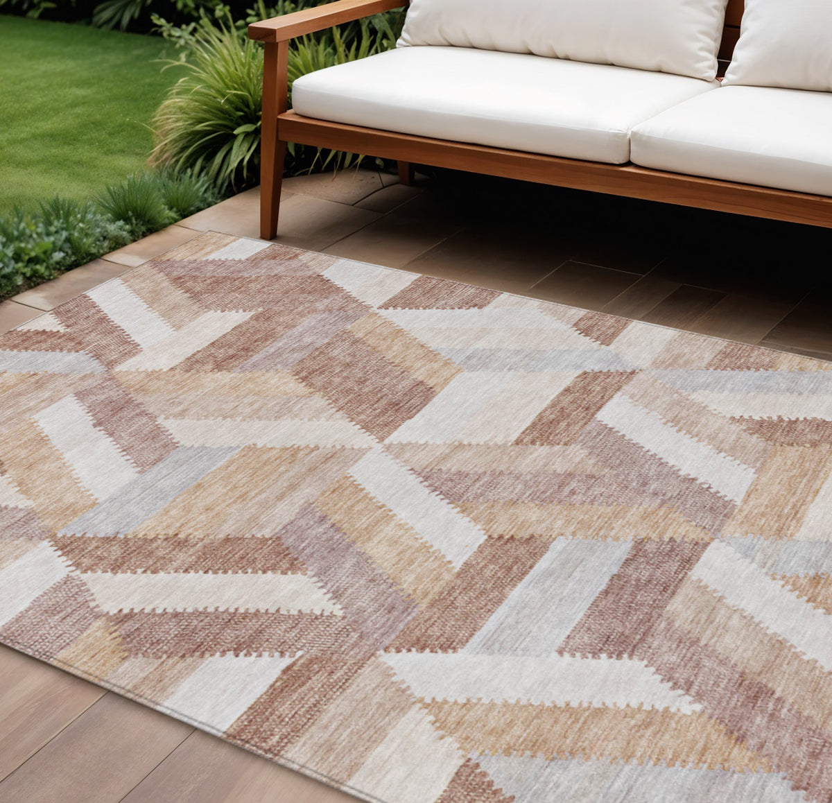 10 X 14 Copper Geometric Washable Indoor Outdoor Area Rug