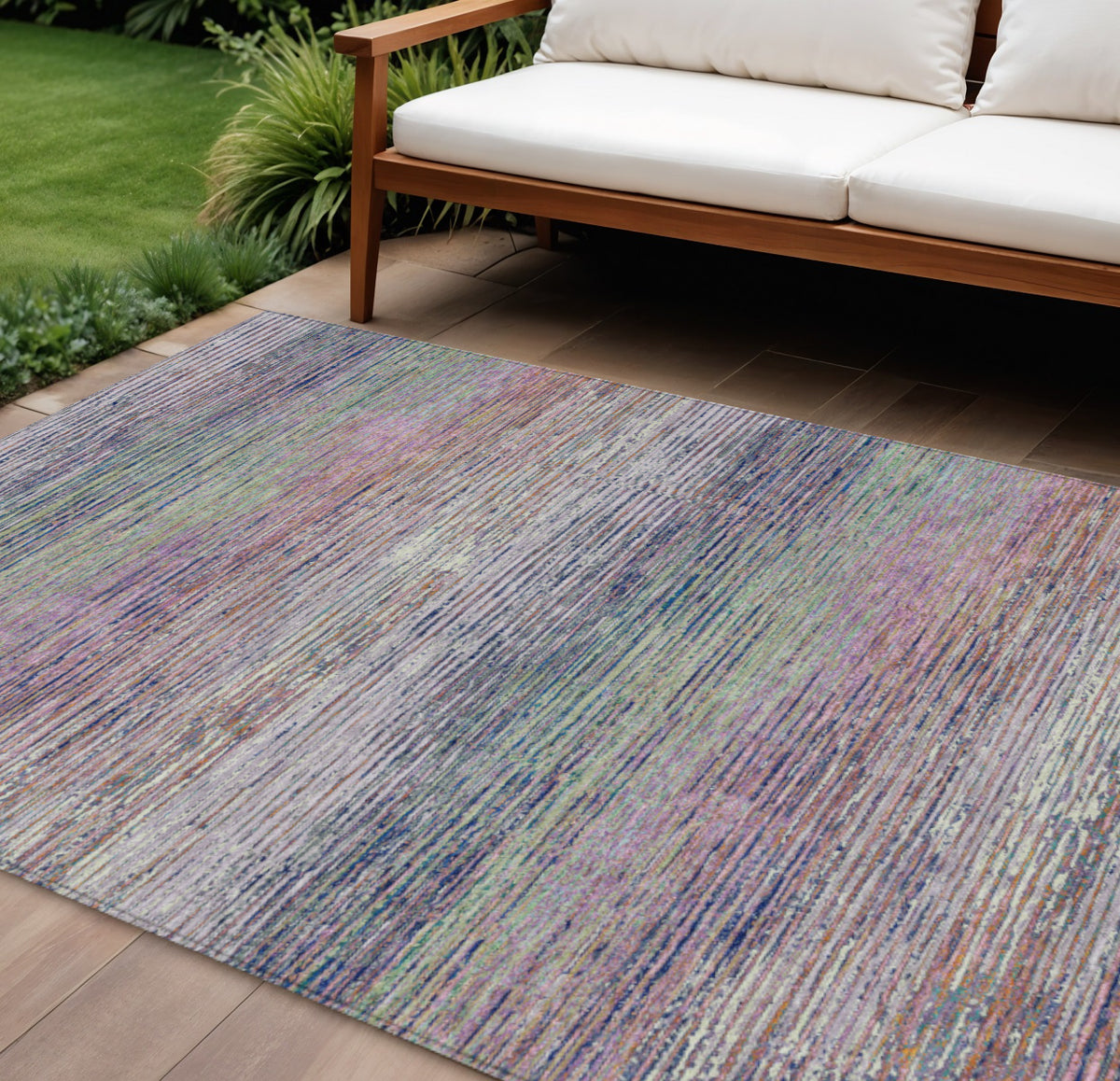 10 X 14 Blush Striped Washable Indoor Outdoor Area Rug