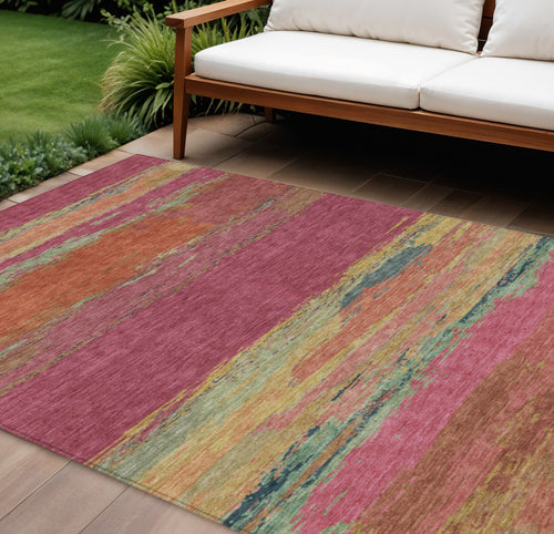 10 X 14 Blush Abstract Washable Indoor Outdoor Area Rug