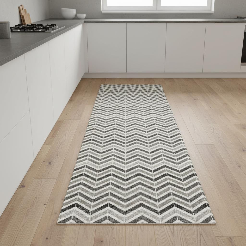 9 Gray And Beige Geometric Runner Rug
