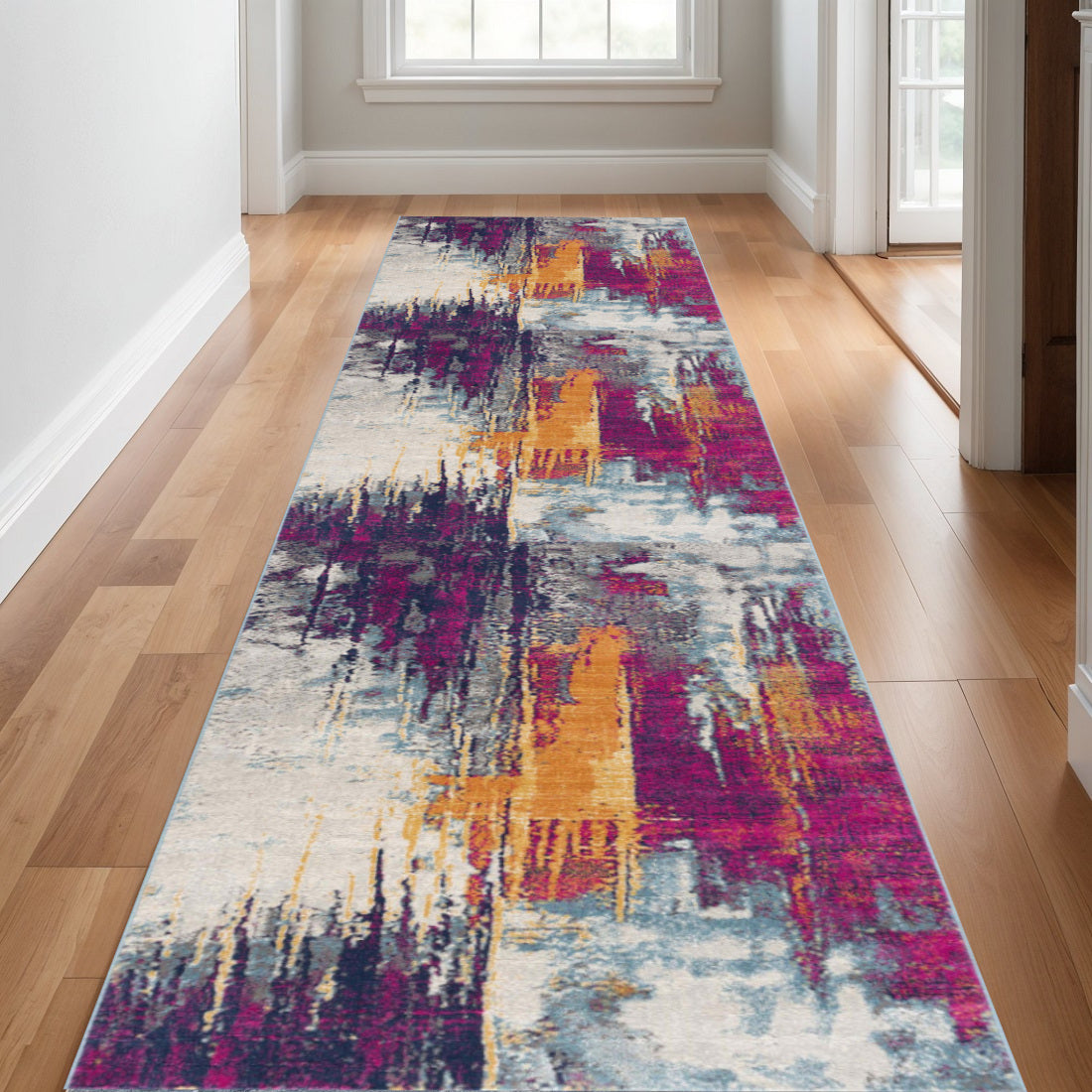 25 Runner Purple Orange And Gray Abstract Runner Rug