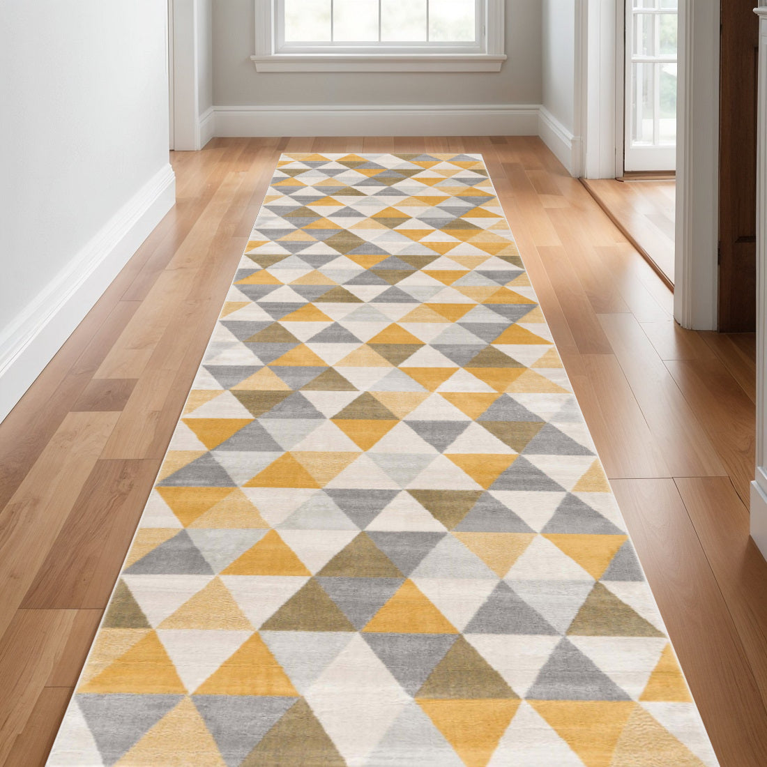 19 Runner Yellow Beige And Gray Geometric Runner Rug