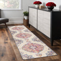 9 Beige Rust And Purple Medallion Runner Rug