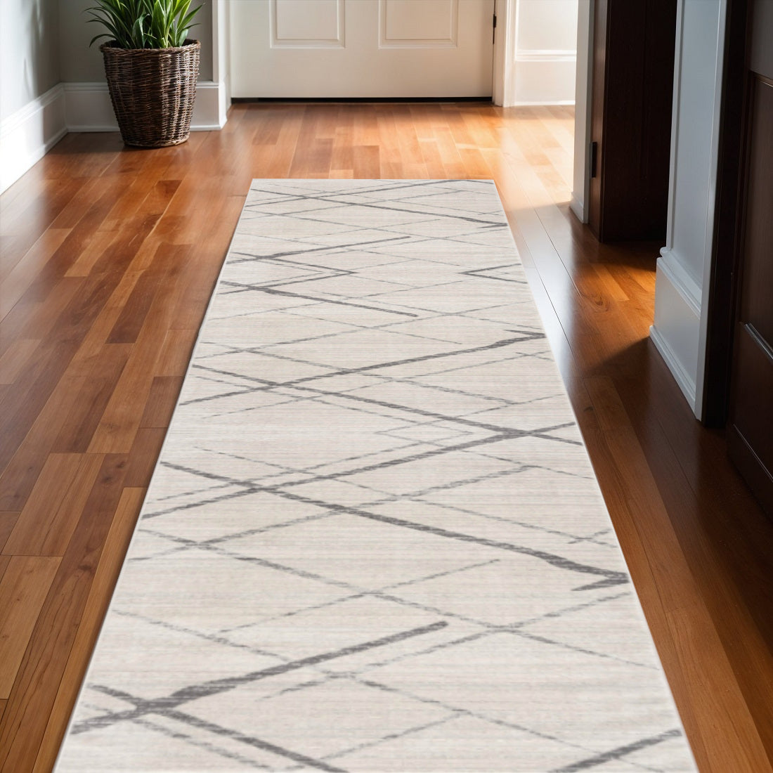 17 Runner Beige And Gray Abstract Runner Rug