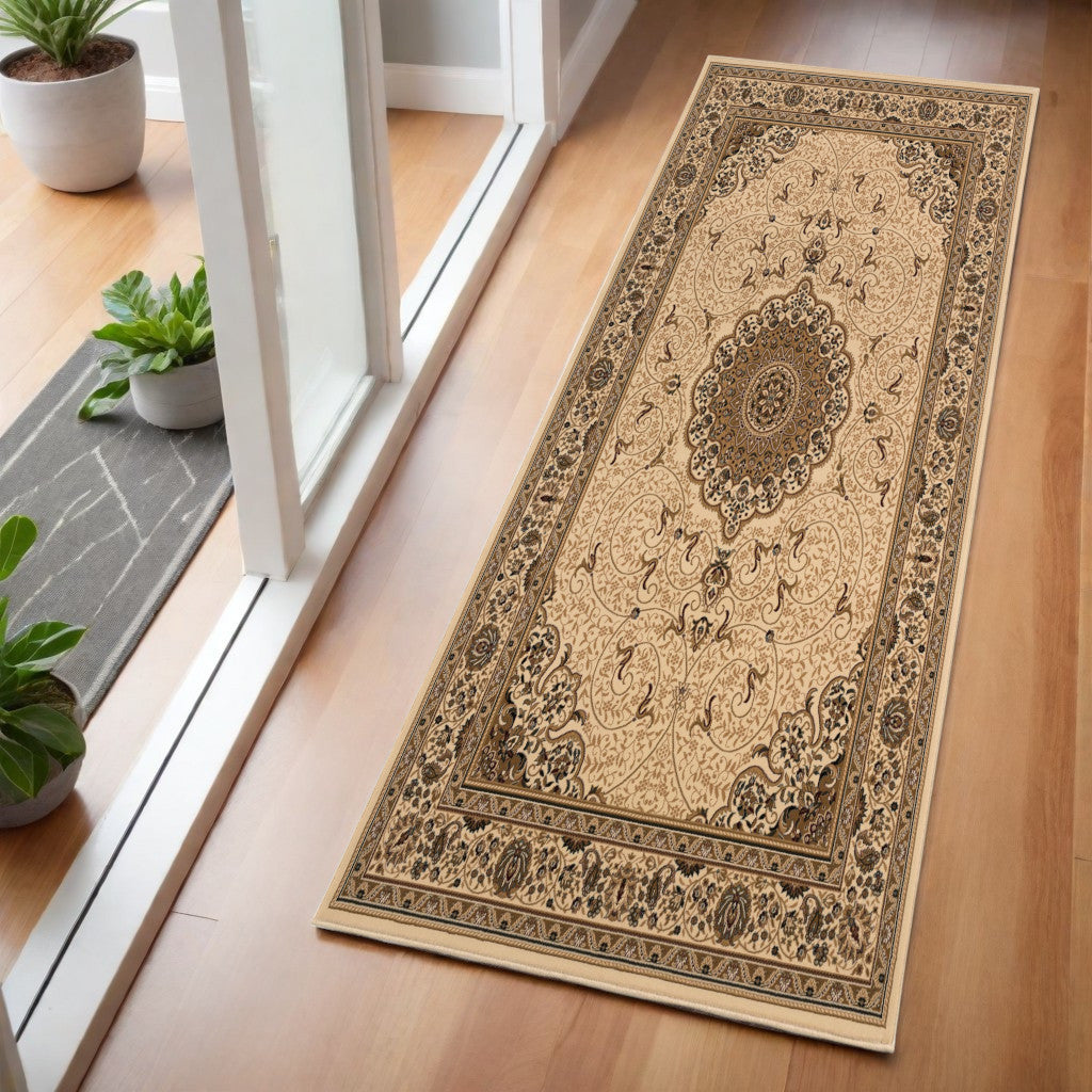3 X 6 Beige And Cream Oriental Runner Rug