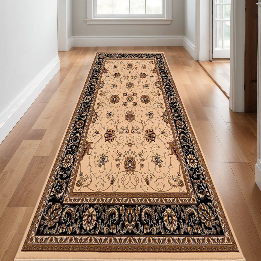 17 Runner Black Tan And Brown Oriental Runner Rug