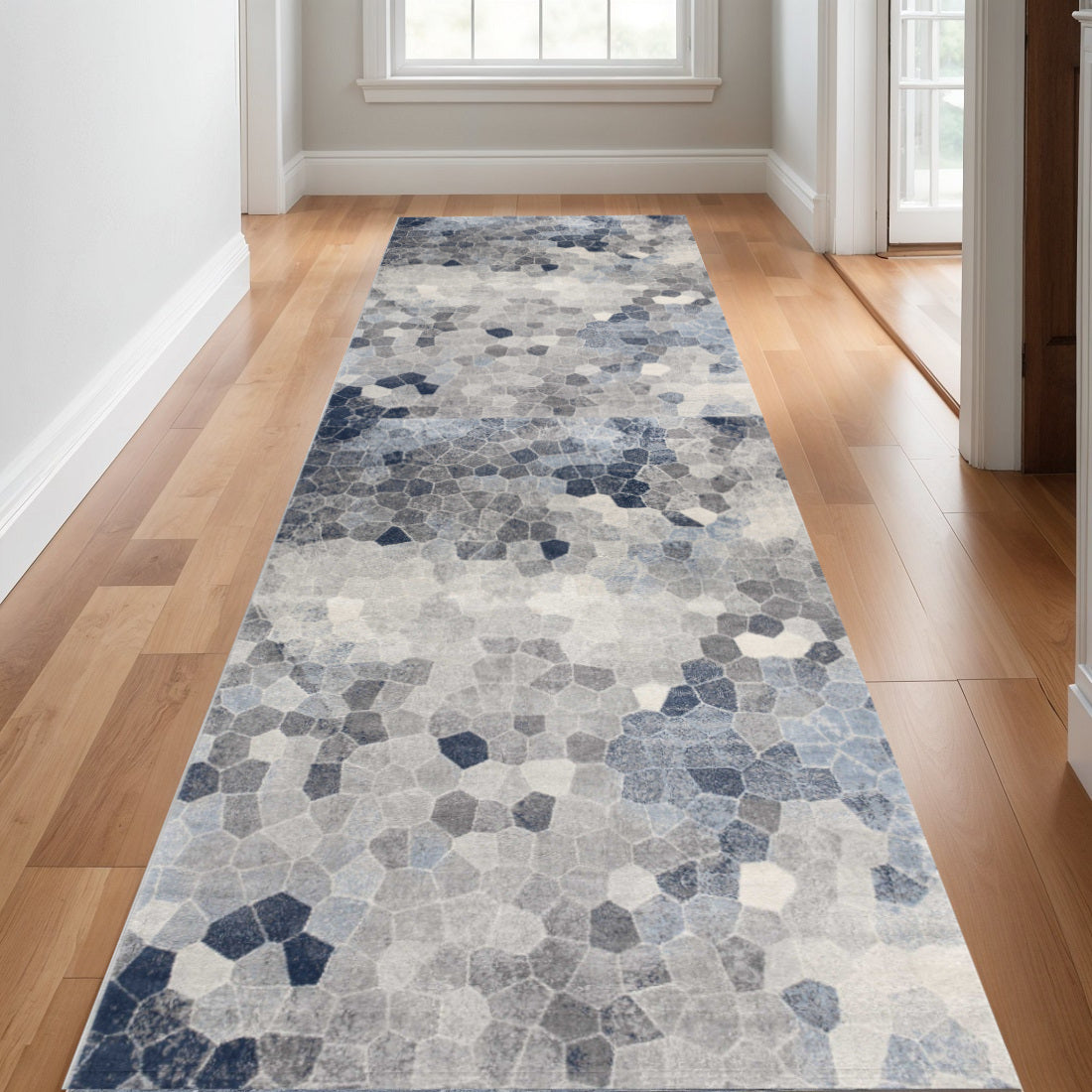 30 Runner Blue Beige And Gray Cobblestone Area Rug