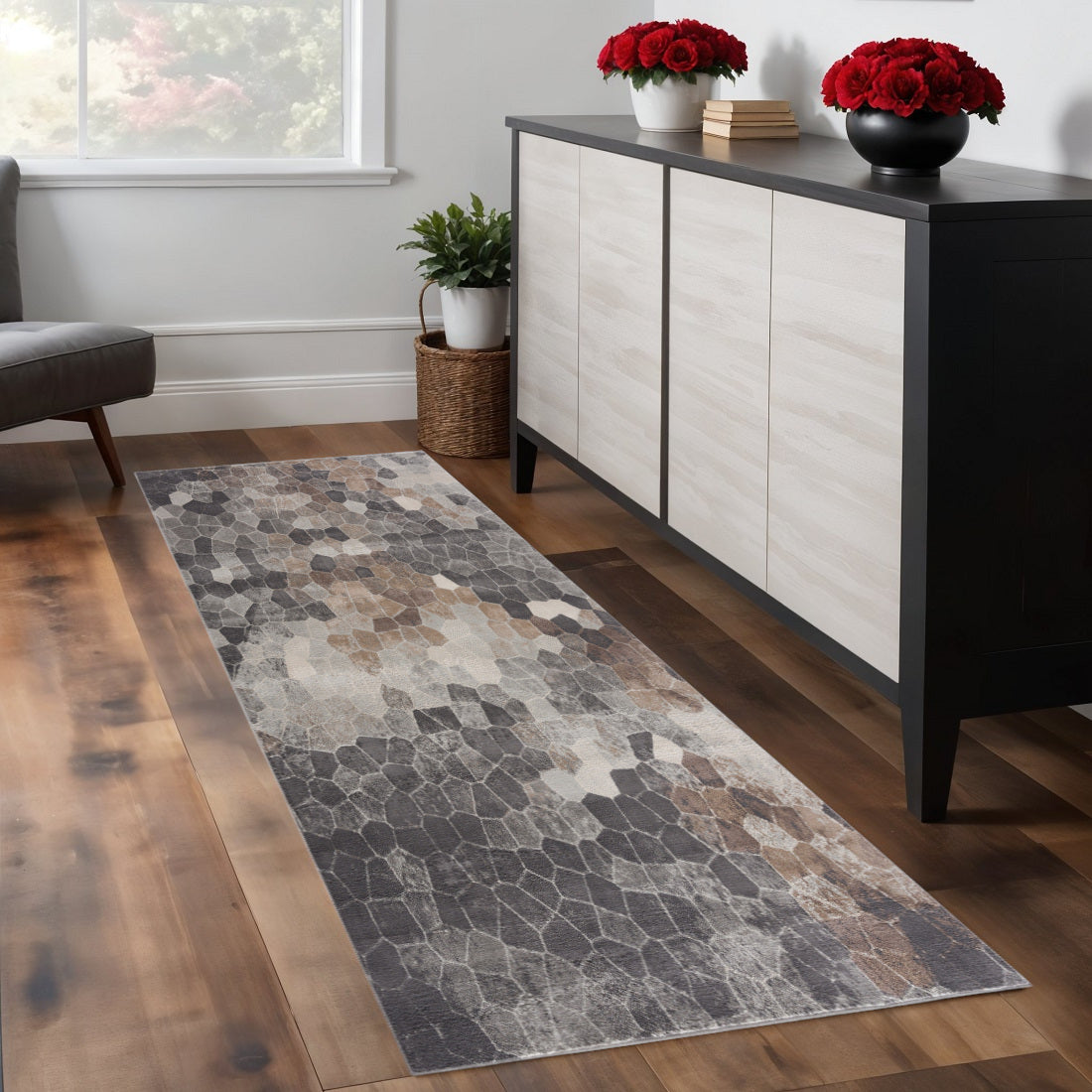 9 Gray Brown And Charcoal Cobblestone Runner Rug
