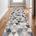 17 Runner Blue Beige And Gray Geometric Runner Rug