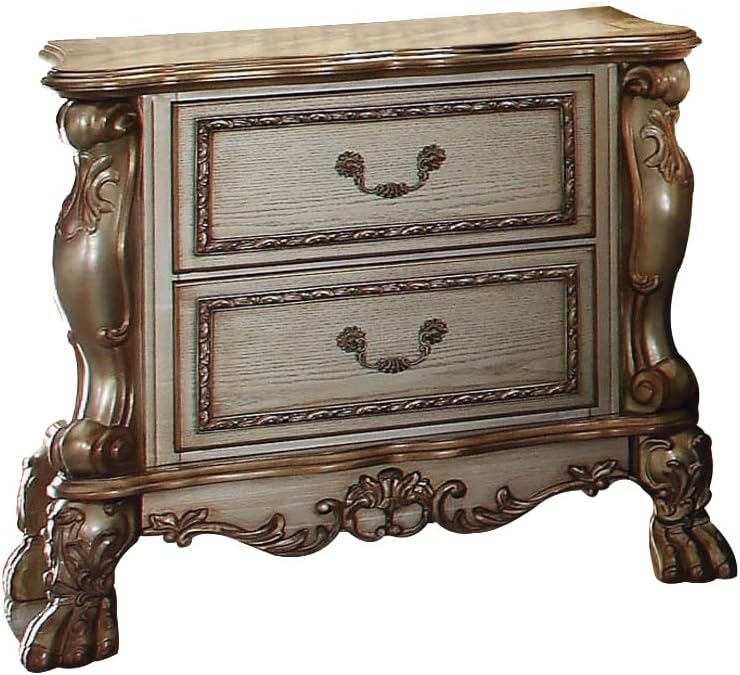 20 X 32 X 31 Gold Patina Bone Wood Poly Resin Nightstand