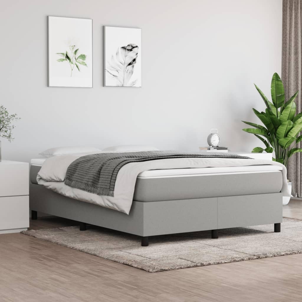 vidaXL Modern Queen Size Box Spring Bed Frame with Light Gray Fabric Upholstery, Engineered Wood, and Plywood Construction