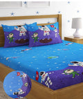 Home Sizzler 144 Tc Microfibre KidS Space Elastic Fitted Double Bedsheet (72X78 Inch) With 2 King Size Pillow Covers