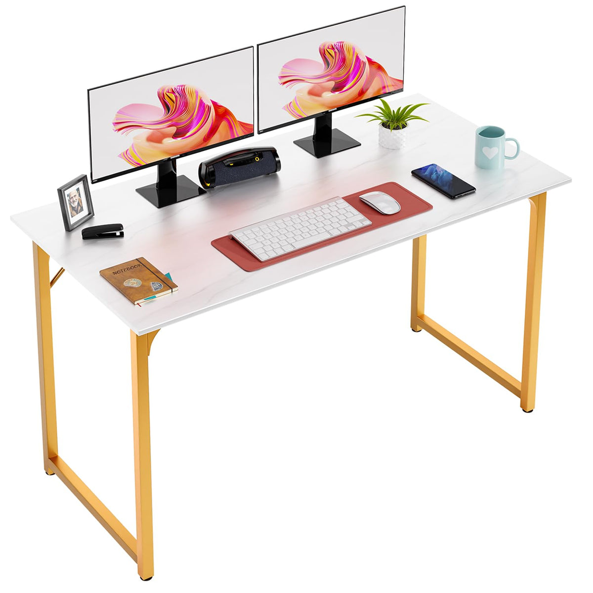 Paylesshere 32/39/47 Inch Computer Desk Study Writing Table, Adjustable Feet, Modern Furniture For Home Office (1, White Gold, 47 Inch)