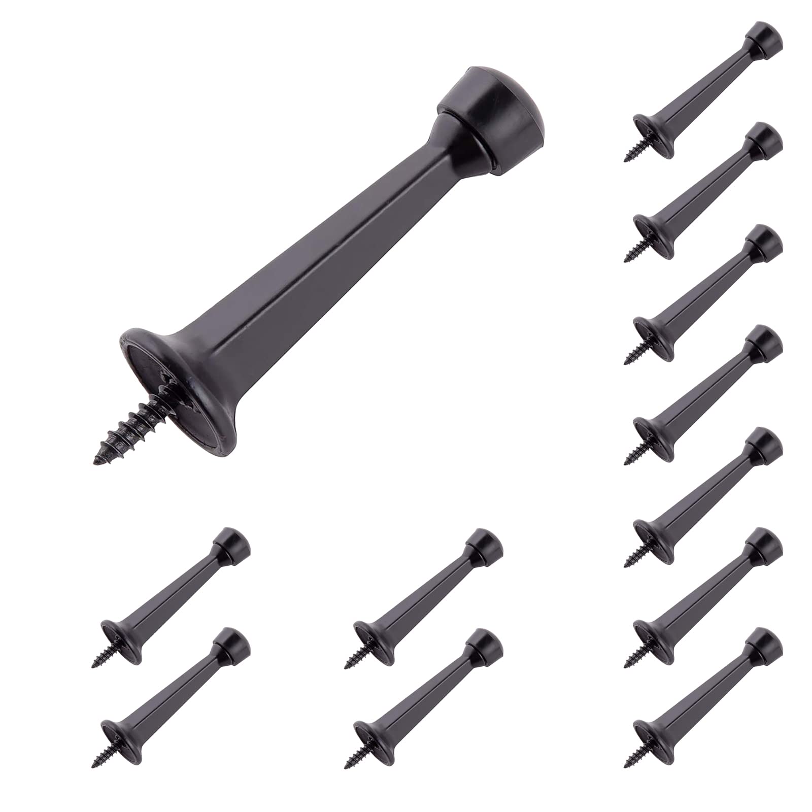 Home Master Hardware 12-Pack Heavy Duty Solid Rigid Door Stop - 3' Door Stopper With Matte Black Finish And Rubber Tip For Wall
