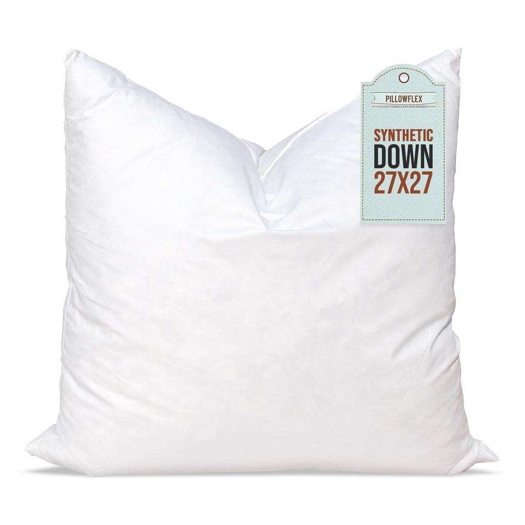 Pillowflex Synthetic Down Pillow Insert - 27X27 Down Alternative Pillow, Ultra Soft Large Square European Throw Pillow, Couch Eu