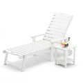 Lue Bona Chaise Lounge Chair With Table, 2-Piece, 79'' Oversized Hdps Chaise Lounger, 5 Positions Adjustable Lounge Chairs, Pool Lounge Chair With Wheels For Poolside, Backyard, 3 Year Warranty, White