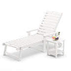 Lue Bona Chaise Lounge Chair With Table, 2-Piece, 79'' Oversized Hdps Chaise Lounger, 5 Positions Adjustable Lounge Chairs, Pool Lounge Chair With Wheels For Poolside, Backyard, 3 Year Warranty, White