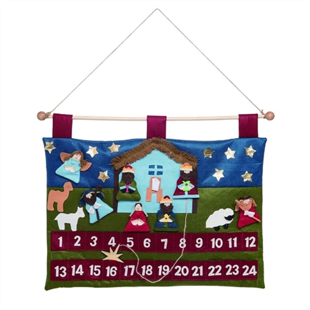 Transpac Kids Fabric Nativity Scene Jesus in Manger Advent Calendar Countdown