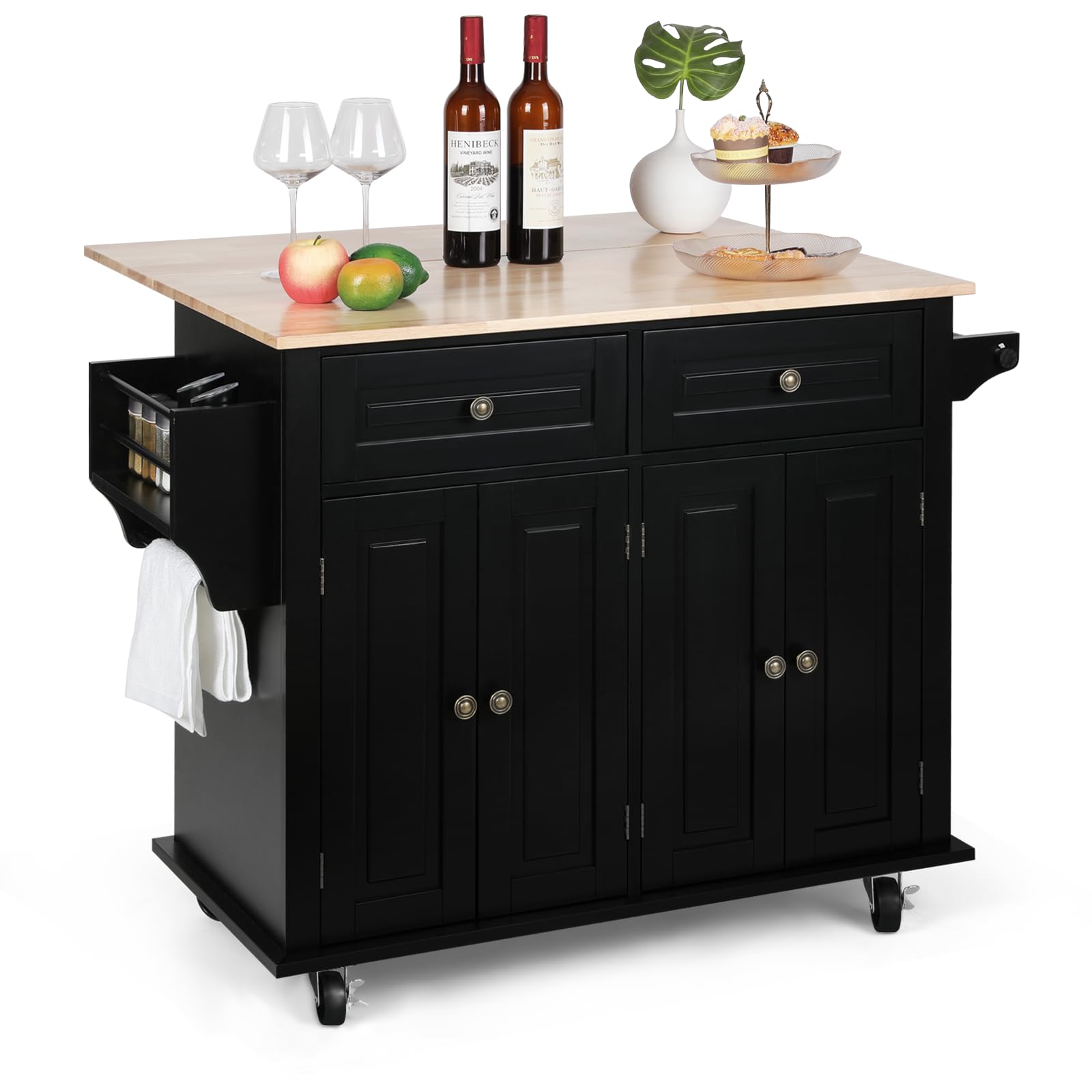 VOWNER 43  W Kitchen Island with Drop Leaf, Rolling Kitchen Island with Drawers, Portable Island Kitchen with Storage, Floating 